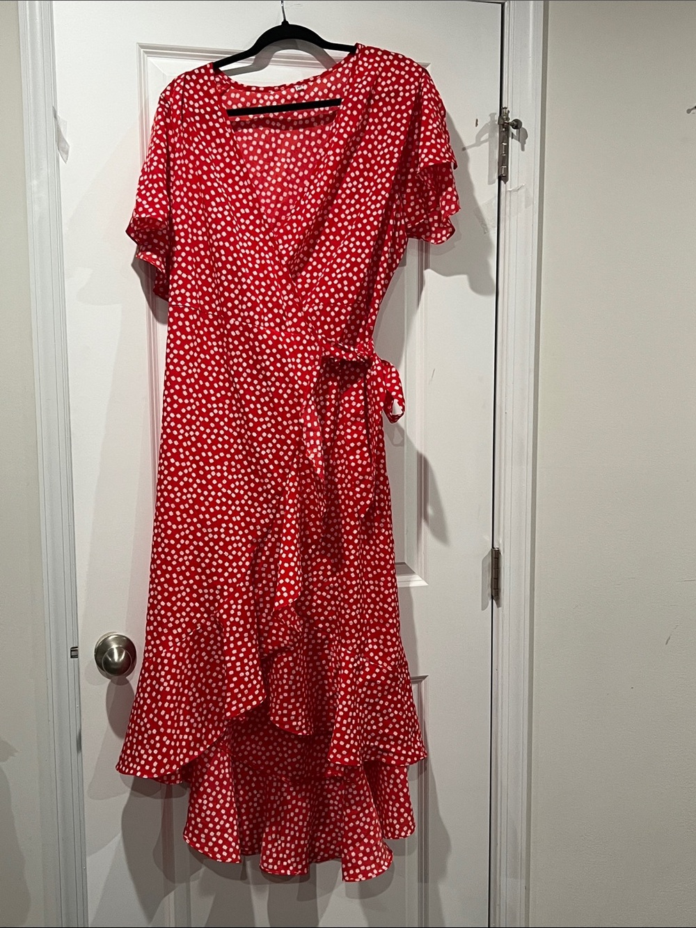 Amazon Red Polka Dot High-Low Wrap Dress